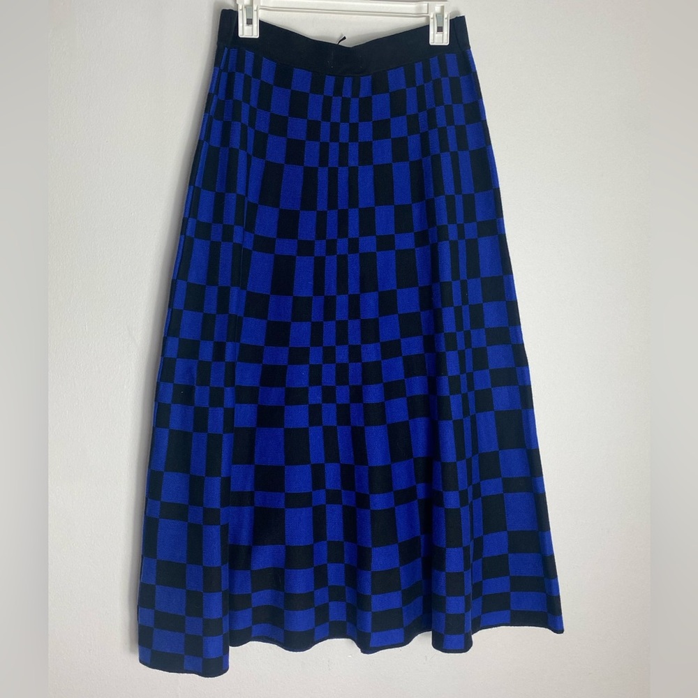 Blue and Black Checkerboard Maxi Skirt
